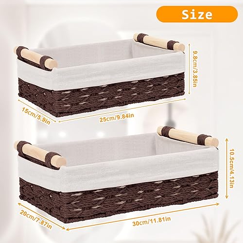 Lot de 2 Panier de Rangement, Corbeille Tressé Rectangulaire Panier Rangement Salle de Bain Panier de Rangement Tissé en Corde de Papier Grand+Petit avec Anse pour Salle de Bain, Salon (Beige) - Nail Gallerys