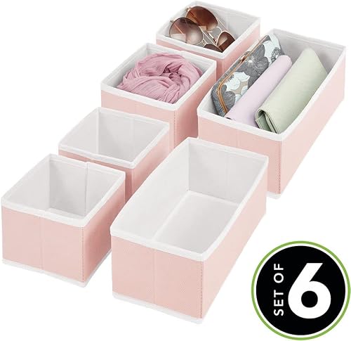 mDesign boîte de Rangement pour Armoire ou Commode (Set de 6) – bacs de Rangement de 2 Tailles en Fibre synthétique – Organiseur de tiroir pour Chaussettes, Lingerie, etc. – Rose et Blanc - Nail Gallerys