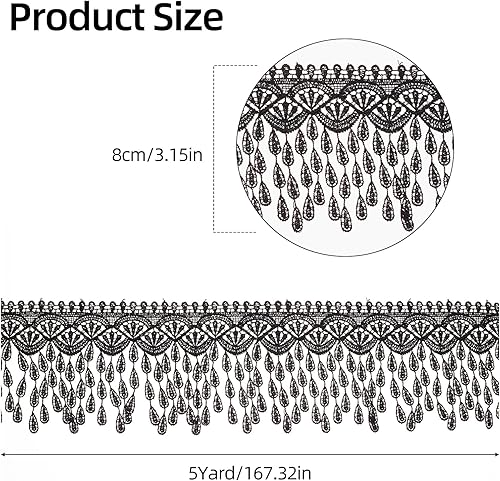 Letsinstyle Bordure en Dentelle à Franges et Pompons de 5 yard X 3.14 pouces de Largeur Ruban de Bordure en Dentelle Noire Décoré de Pompons Ruban à Franges à Coudre pour Vêtements - Nail Gallerys
