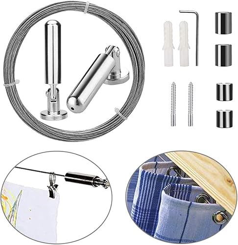 Câble en Acier pour Rideau, Câble pour Rideau, Kit de Câble pour Rideau, Fil de Tension de Rideau, pour Fenêtre Rideau de Douche Corde à Linge Lumière Lampe Photos Projets Artistiques (5M) - Nail Gallerys