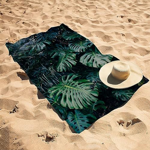 Serviette de Plage XXL Feuilles Vert Foncé Serviette de Bain 100x200cm Serviette de Plage en Microfibre Drap de Plage sans Sable Drap de Plage Douce Serviette de Sport Séchage Rapide - Nail Gallerys