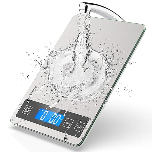 NBPOWER Balance de cuisine, numérique, 10 kg, en acier inoxydable et verre trempé, avec grande surface de pesage, précision de 1 g, balance alimentaire, de ménage - Nail Gallerys
