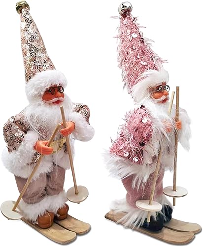 Figurine Pere Noel, Décorations De Noël Originales, Deco Noel Interieur Maison, Gnomes De Noël, Décoration d'arbre De Noël Americaine Pere Noel Déco avec Traineau Santa Ski Sujet Statue 2pcs Set - Nail Gallerys