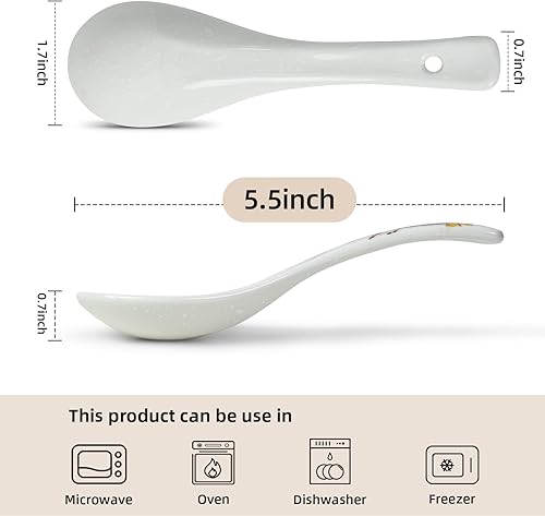 Lot de 6 cuillères à soupe japonaises rétro en céramique - Cuillères à soupe asiatiques de style japonais - Cuillère à riz - Couverts de service chinois - Apéritifs - Vaisselle de repas pour salade, - Nail Gallerys