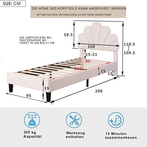 Générique Lit Rembourré pour Enfants, Lit D'Appoint à TêTe De Lit Florale RéGlable en Hauteur, Lit Plateforme en MéTal en Forme De Croix pour Adolescents Et Adultes (Rose, 90 * 200CM) - Nail Gallerys