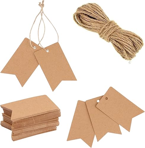 Catelves Lot de 100 étiquettes cadeaux en papier kraft 5 x 3 cm avec fil de jute 20 m en papier kraft - Nail Gallerys