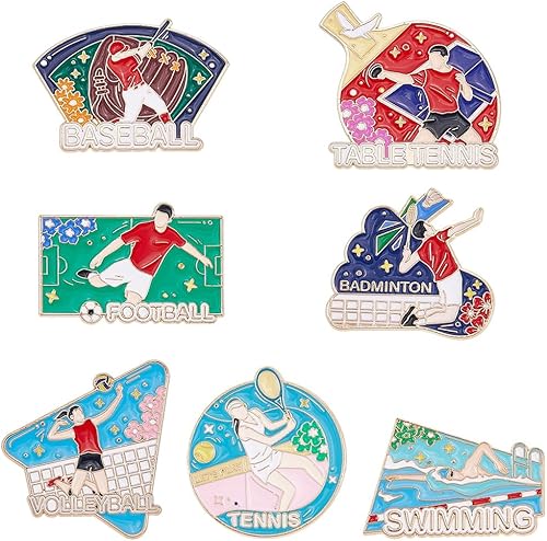 SUNNYCLUE 1 boîte de 7 styles de Broches en Émail pour le Sport Épingles à Revers pour la Natation le Tennis le Football le Baseball Colorées et Chics en Métal pour Hommes Sacs à Dos Chapeaux Accessoi - Nail Gallerys