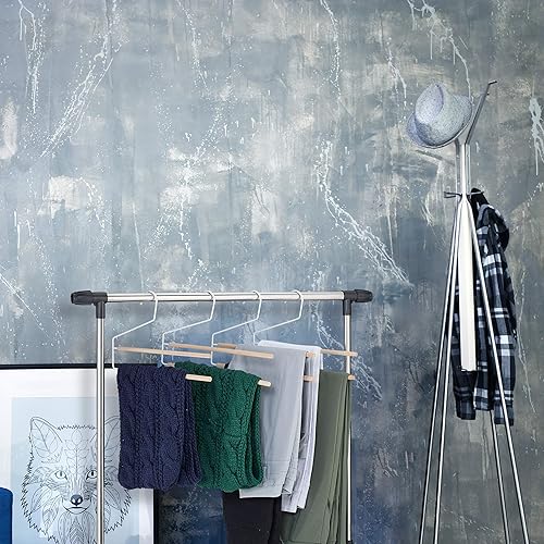 Relaxdays Cintre à Pantalon Set 12, Gain de Place, Cintre Multiple, 2 traverses Bois, Jupes, métal, Blanc Nature - Nail Gallerys