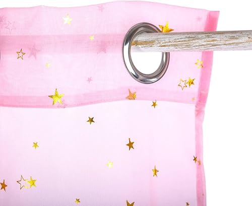 Atmosphera - Voilage Enfant Étoile d'or à Oeillets - Rose 140x250 cm - Rose - Nail Gallerys