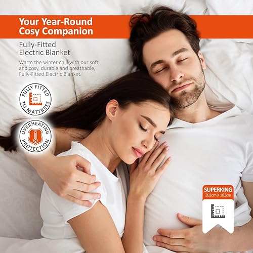 Wärmer Couverture électrique pour lit super king size 203 x 182 cm, housse de matelas entièrement équipée avec 3 réglages de chaleur, 2 manettes amovibles et lavable en machine - Nail Gallerys