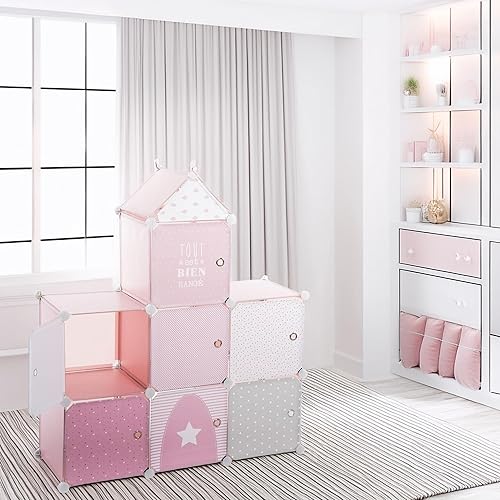 Well Home - Château de Colonne de Rangement étagère Rose 95,5 x 32 x 109 cm - Nail Gallerys