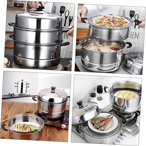 TOPBATHY Marmite À Vapeur À Trois Couches En Acier Inoxydable De 28 Cm Avec Couvercle En Verre Visible Et Port De Vapeur - Nail Gallerys