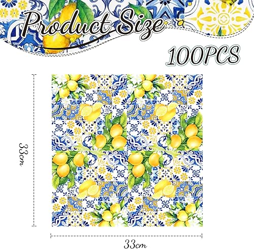 Shimmerz 100 Serviettes de Citron Jaune en Grand Paquet, Serviettes de fête jetables, pour Communion Confirmation Anniversaire Garden-Party Pâques, à 2 Couches, 16.5 cm - Nail Gallerys