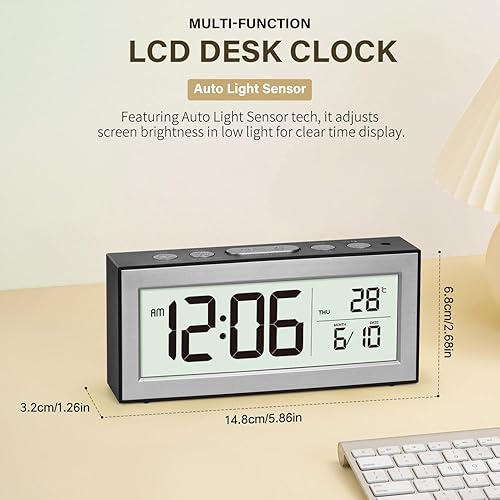YouJabz Réveil numérique avec grand écran LED, réveil de chevet à piles avec veilleuse, 5 horaires d'alarme, réglage automatique de la luminosité, répétition, calendrier, 12/24h, °F/°C - Nail Gallerys