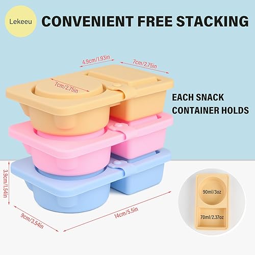 Lekeeu Silicone Snack Conteneurs avec Couvercles Lot de 3 Mini Boîte à Snacks Réutilisable Contenants à Double Compartiment En-cas Portable Voyage Bureau - Nail Gallerys