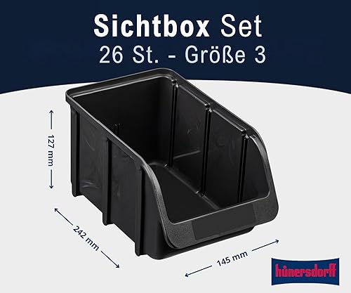 hünersdorff Lot de 30 boîtes de rangement empilables, taille 1, polypropylène (PP) incassable et recyclé, idéal pour les systèmes de rangement et de tri, les étagères, les rayonnages d'atelier, noir - Nail Gallerys