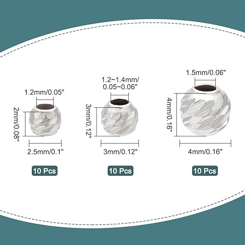 PH PandaHall 30pcs perles D’Espacement en Argent Sterling 925, Petites Perles Rondes en Métal à Motif Infini de 2/3/4mm Perles à Grand Trou pour Bijoux, Boucles D'Oreilles, Bracelets, Colliers - Nail Gallerys