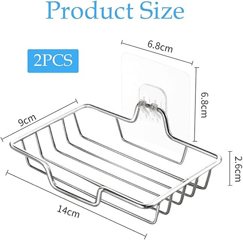 Lot de 2 porte-savon autocollants solides en acier inoxydable avec crochet sans perçage pour douche, salle de bain, cuisine - Argenté - Nail Gallerys