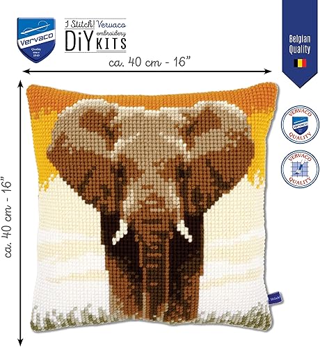 Vervaco Kit coussin au point de croix Eléphant I PN-0150146 Multicolore 34,299999999999997 x 3 x 1036 cm - Nail Gallerys