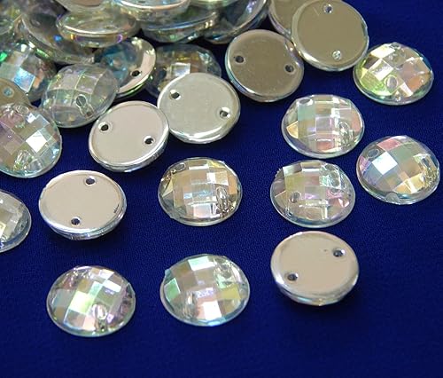 Lot de 100 pierres strass à coudre - Rondes - Cristal - En acrylique - Dos plat - Pour vêtements, bricolage, vêtements et décoration de sac (8 mm, cristal AB) - Nail Gallerys