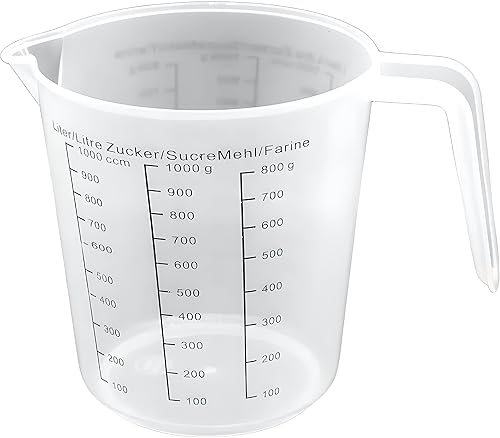 Retoo Verre doseur 1 l, incassable et passe au lave-vaisselle, transparent, échelle noire, verre doseur en plastique 1 l, grand verre doseur pour cuisine, maison, atelier et laboratoire, graduation - Nail Gallerys