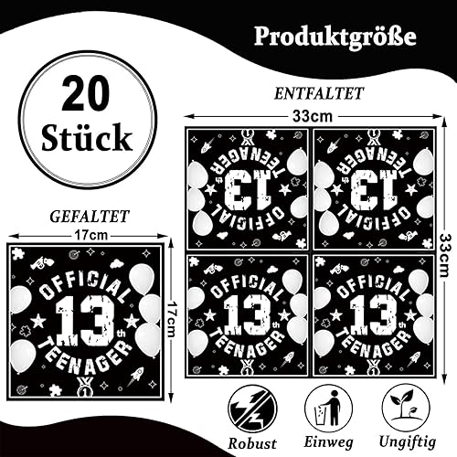 ParPix Lot de 20 serviettes décoratives pour anniversaire de 13 ans - Nail Gallerys
