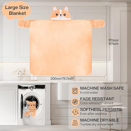 ZQEJEFD Couverture à Capuche, Plaids a Manches Polaire, Couverture avec Manches et Capuche pour Adulte, Douce Chaud Couverture Portable, Plaids Douillette TV pour Femme Cadeau, 168 x 196 CM, Corgi - Nail Gallerys