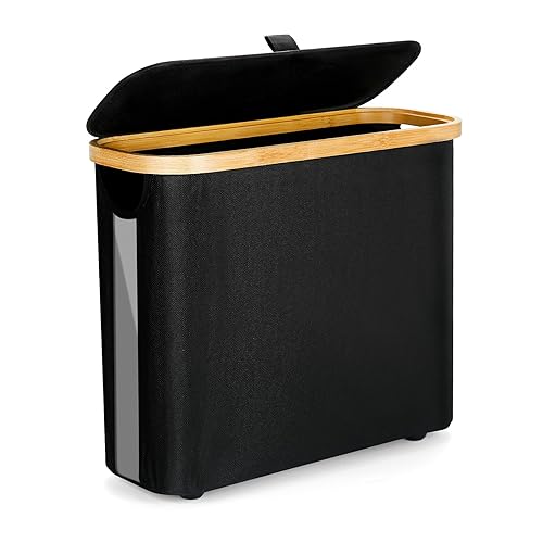 Panier de rangement avec couvercle, pour 9 à 12 rouleaux de papier toilette, organiseur de salle de bain en bambou, parfait pour le rangement de la salle de bain, la chambre à coucher (noir) - Nail Gallerys