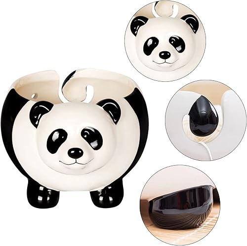 TIAVNTD Bol à laine en céramique Panda pour tricot et crochet, pour protéger la laine et éviter les nœuds, 19,8 x 10,7 cm, Noir, Taille M - Nail Gallerys