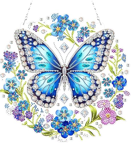 AOOTUERL Kit de broderie diamant à suspendre en forme de papillon à faire soi-même - Kit de peinture diamant acrylique pour adultes - Tableau d'art diamant acrylique avec chaîne (25 x 25 cm) - Nail Gallerys