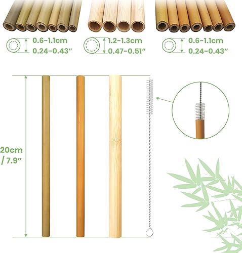 Daily Treasures 18pcs Bamboo Pailles à boire,pailles naturelles de bambou biodégradable en bois de bambou, droites Boba Smoothie Pailles Alternative aux pailles en plastique avec 2 brosses en nylon - Nail Gallerys
