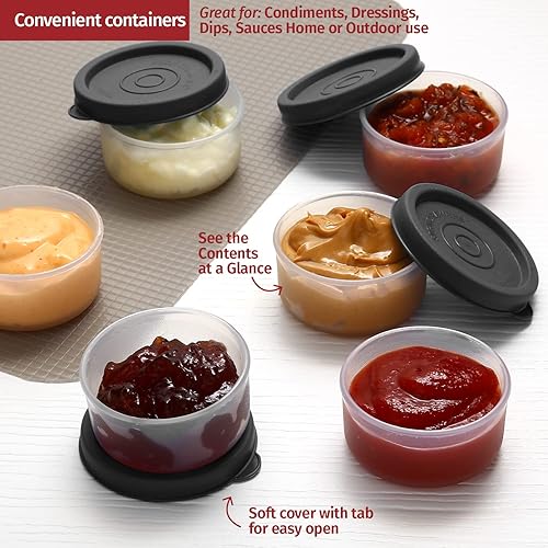 Lot de 8 récipients à condiments avec couvercles - 65,2 g - Pour vinaigrette - Petits récipients de stockage avec couvercles - Gobelets à sauce anti-fuite réutilisables en plastique sans BPA pour - Nail Gallerys