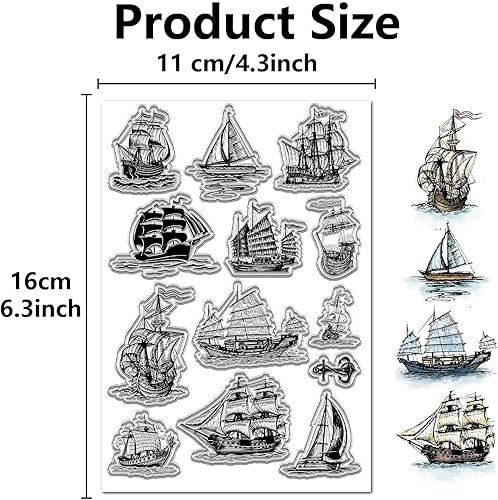 craspire Tampons Transparents en Forme de Voilier - Tampons en Caoutchouc Vintage - Thème Nautique - Fond Réutilisable en PVC - Cachet Postal en Silicone Transparent pour Journalisation, Fabrication - Nail Gallerys