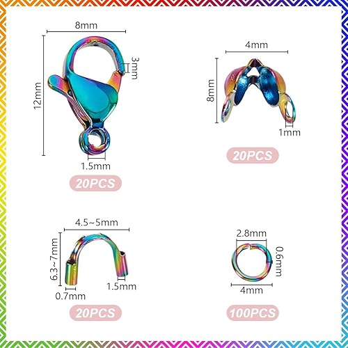 AHANDMAKER Lot de 160 anneaux ouverts en acier inoxydable avec fermoirs pour fabrication de bijoux de couleur arc-en-ciel - Nail Gallerys