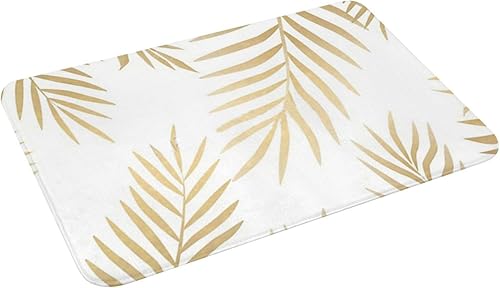 YOFIEN Tapis de Salle de Bain à Motif de Feuilles de Palmier dorées, paillasson d'intérieur Lavable et antidérapant, 61 x 40 cm - Nail Gallerys