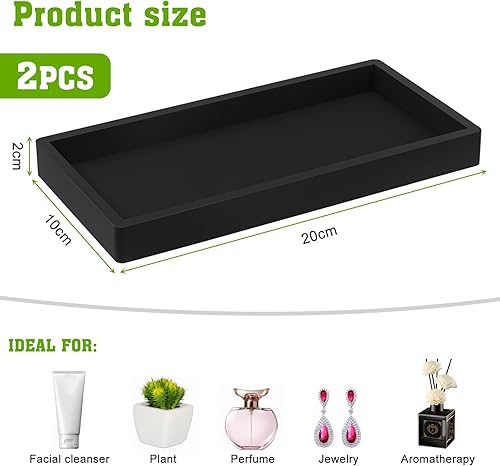 YAIXLKEU 2PCS Plateau Salle de Bain，Plateau Noir rectangulaire，Plateau decoratif， Convient pour la Cuisine, la Salle de Bains, Le Salon, etc. en Silicone, 20x10cm. - Nail Gallerys
