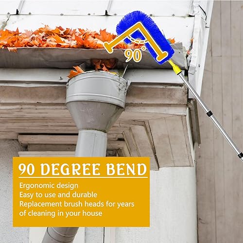 Outil de nettoyage de gouttière télescopique avec manche télescopique en acier inoxydable, extensible de 310 cm, pour nettoyer les feuilles, la neige, la saleté et les déversements de toit (Bleu) - Nail Gallerys