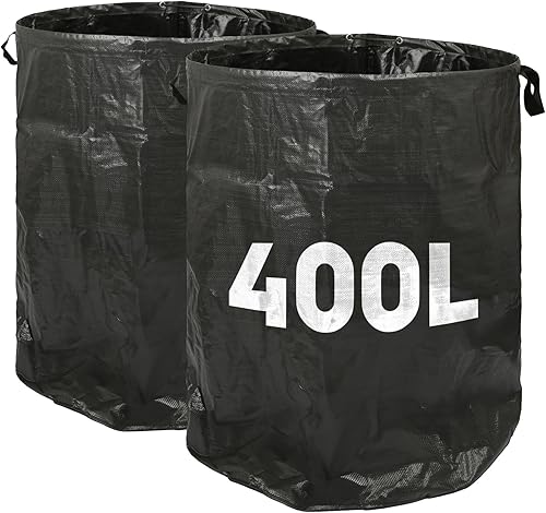 Harbour Housewares 400L Sacs pour Déchets de Jardin avec Poignées - Noir - 2x Grand Fort Réutilisable Plastique Robuste Jardinage Décombres Déchets Herbe Compost Feuille Sol Boutures Sacs à Ordures - Nail Gallerys