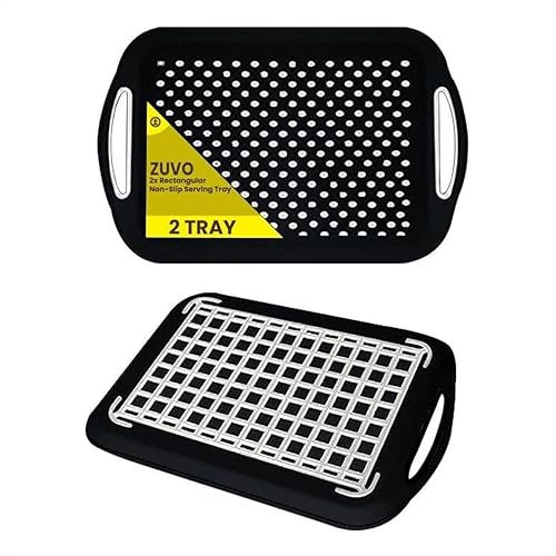 Zuvo Lot de 2 Plateaux de Service Antidérapants avec Poignées | Léger, Durable & Facile à Nettoyer | Pour Tous Types d'Aliments & Boissons | Caoutchouc à Haute Adhérence | Noir - Nail Gallerys