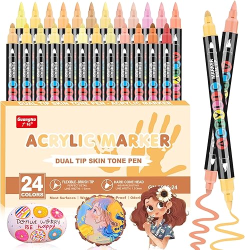 ARIEL-GXR 24 Feutre Acrylique, Marqueurs à Pinceau Acrylique Pointe pour les tons chair, Acrylic Paint Marker pour les Portraits d'enfants et d'adultes, Acrylique Verre pour Bois, Toile, Céramique - Nail Gallerys