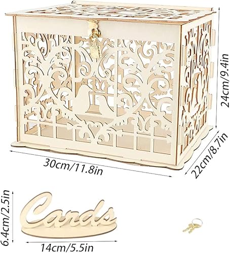 Boîte à Cartes de Mariage en Bois, Boîte à Cartes en Bois, Boîte de Mariage, Boîte de Mariage Creuse, avec Serrure et Couvercle, pour Réception, Mariages, Fiançailles, Douches Nuptiales - Nail Gallerys