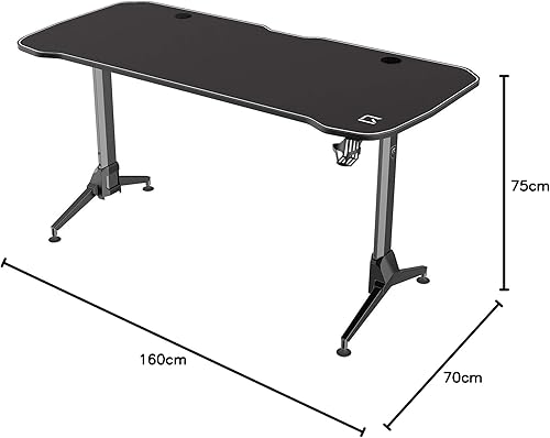 REKT R-Desk Max 160 Bureau Gaming 160 x 75 x 70-80 cm pour Gamer - Supporte jusqu'à 100 Kg - Hauteur réglable sur 10 cm - Porte Gobelet - Bureau Gamer Gaming PC Console Table Gamer - Nail Gallerys