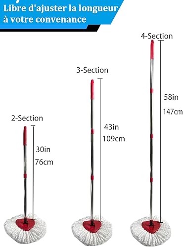 Ensemble de têtes de balai à franges de rechange compatibles avec le système Vileda Turbo, 2 serpillères en microfibre, 4 sections en acier inoxydable avec manche de 76,2 à 147,3 cm, 1 housse de tête - Nail Gallerys