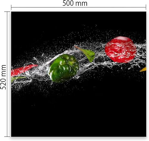 SMTDeco Protection plaque de cuisson, vitrocéramique, verre trempé, pour cuisinières électrique, à induction,planche à découper 50x52 cm pièce unique motif 'légumes' noir - Nail Gallerys