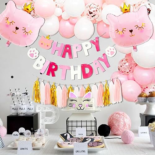 Roaring Good Time décoration d'anniversaire de chat rose cat balloons cat birthday meow banner meow party supplies pink cat cake decoratio - Nail Gallerys