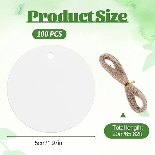 Larrel Lot de 100 étiquettes cadeaux rondes blanches de 5 cm avec corde de chanvre de 20 m de corde de chanvre, étiquettes cadeaux, étiquettes pour étiquetage pour fête, artisanat, mariage, Noël - Nail Gallerys