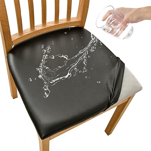 FANSU Housses de Siège de Chaise en Cuir PU Imperméable, Housse de Chaise Stretch Lavable Amovible Housse Assise Chaise pour Salle à Manger, Hôtel, Banquet (Noir,4 pièce) - Nail Gallerys