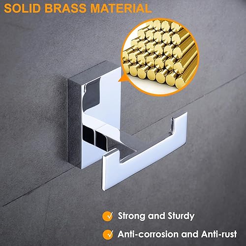 Beelee Crochet Mural Salle de Bains, Porte Serviette Patère Muraux avec crochets doubles en laiton, Chrome poli, BA9203 - Nail Gallerys