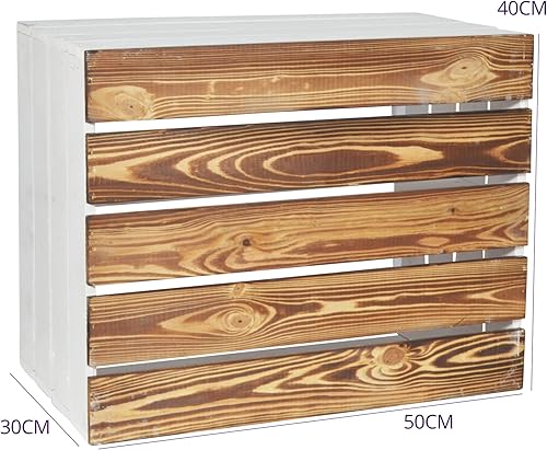 CHICCIE 2X Caisse en Bois Grete Blanc Flammé 50x40x30cm - Caisse de Fruits Caisse à vin - Nail Gallerys