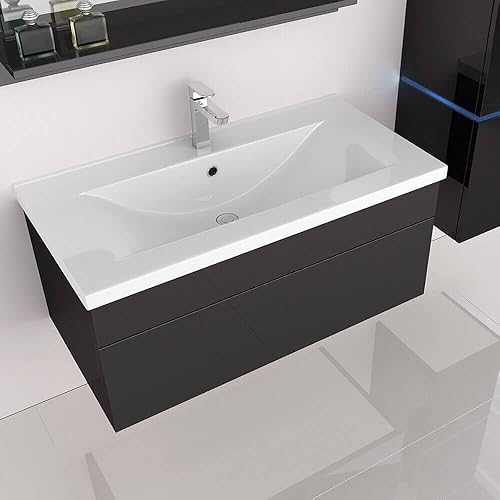 Home Deluxe - Ensemble de Meubles de Salle de Bain - WANGEROOGE BIG Noir - Small - INCL. lavabo et Accessoires complets - Largeur lavabo : env. 80 cm I Ensemble de Meubles de Salle de Bain lavabo - Nail Gallerys